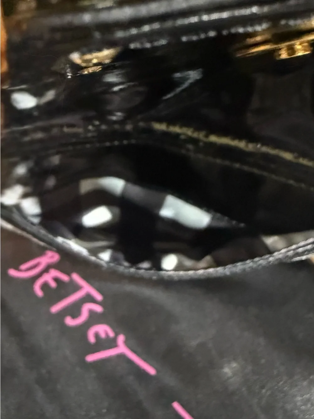 Betsey Johnson Black & White “Leopard Print Sequins” Satchel with Gold Hardwar
